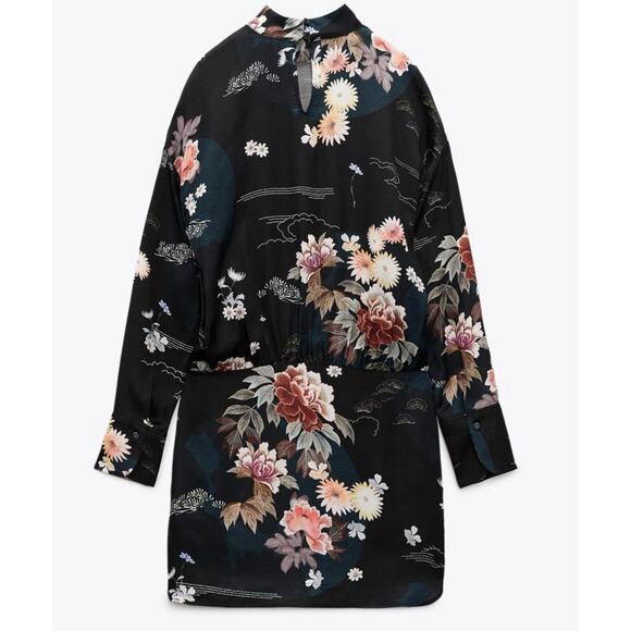 Zara Camila Floral Satin Mini Dress, XL Black, Holiday Party, Asian, Blogger Fav - Picture 1 of 11